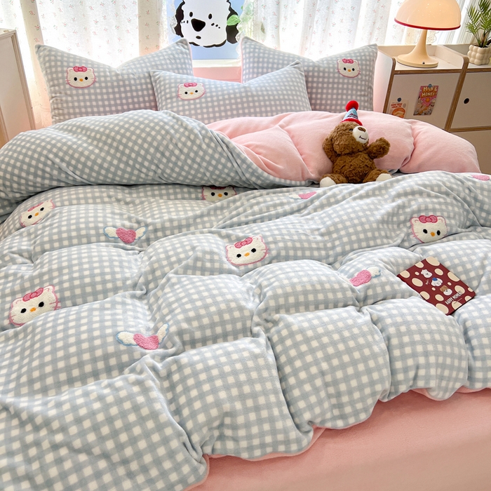 91家纺网 家纺一手货源 找家纺 寐居家纺 2025新款纯色毛巾绣牛奶绒四件套 甜心格韵