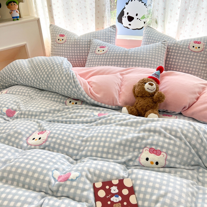 91家纺网 家纺一手货源 找家纺 寐居家纺 2025新款纯色毛巾绣牛奶绒四件套 甜心格韵