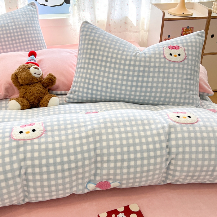 91家纺网 家纺一手货源 找家纺 寐居家纺 2025新款纯色毛巾绣牛奶绒四件套 甜心格韵