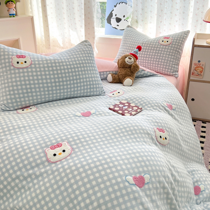 91家纺网 家纺一手货源 找家纺 寐居家纺 2025新款纯色毛巾绣牛奶绒四件套 甜心格韵