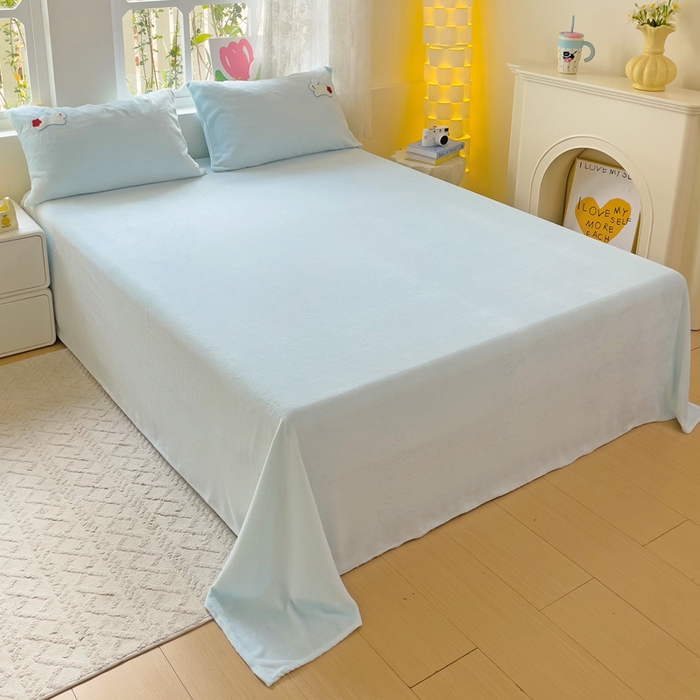 91家纺网 家纺一手货源 找家纺 寐居家纺 2025新款纯色毛巾绣牛奶绒四件套 云朵兔-蓝