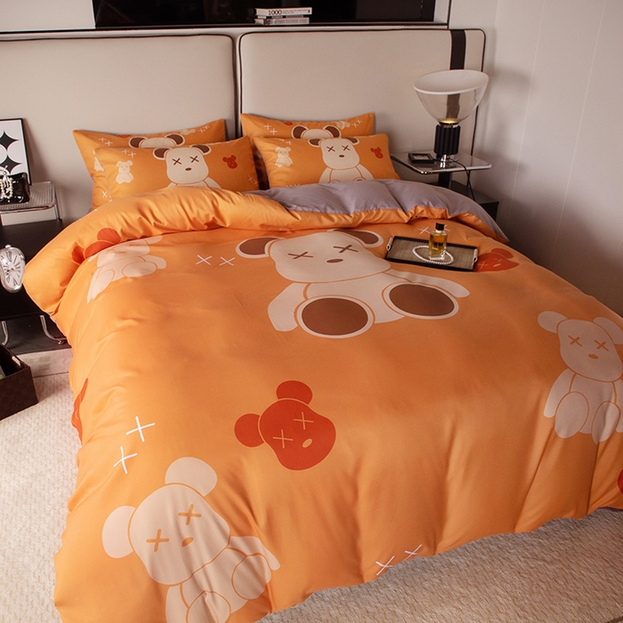 91家纺网 家纺一手货源 找家纺 色鬼布艺高端家居主号 2025新款直播热款网红款四季棉四件套 熊仔桔