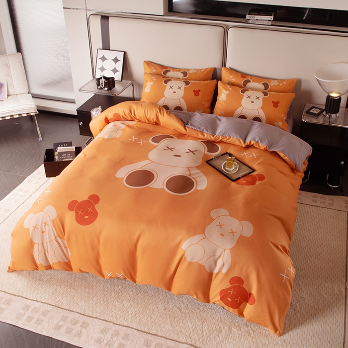 91家纺网 家纺一手货源 找家纺 色鬼布艺高端家居主号 2025新款直播热款网红款四季棉四件套 熊仔桔