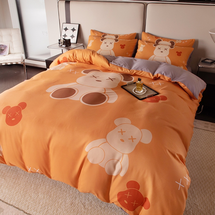 91家纺网 家纺一手货源 找家纺 色鬼布艺高端家居主号 2025新款直播热款网红款四季棉四件套 熊仔桔