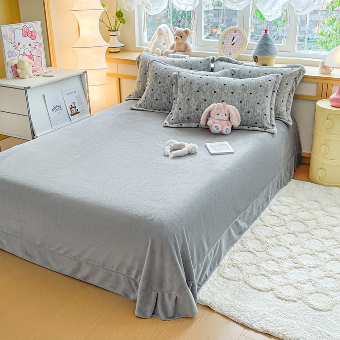 91家纺网 家纺一手货源 找家纺 弗苓家纺 2025新款加厚保暖双面牛奶绒四件套 心动-灰