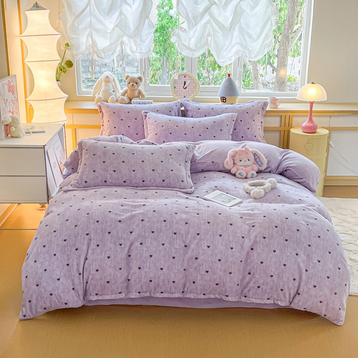 91家纺网 家纺一手货源 找家纺 弗苓家纺 2025新款加厚保暖双面牛奶绒四件套 心动-紫