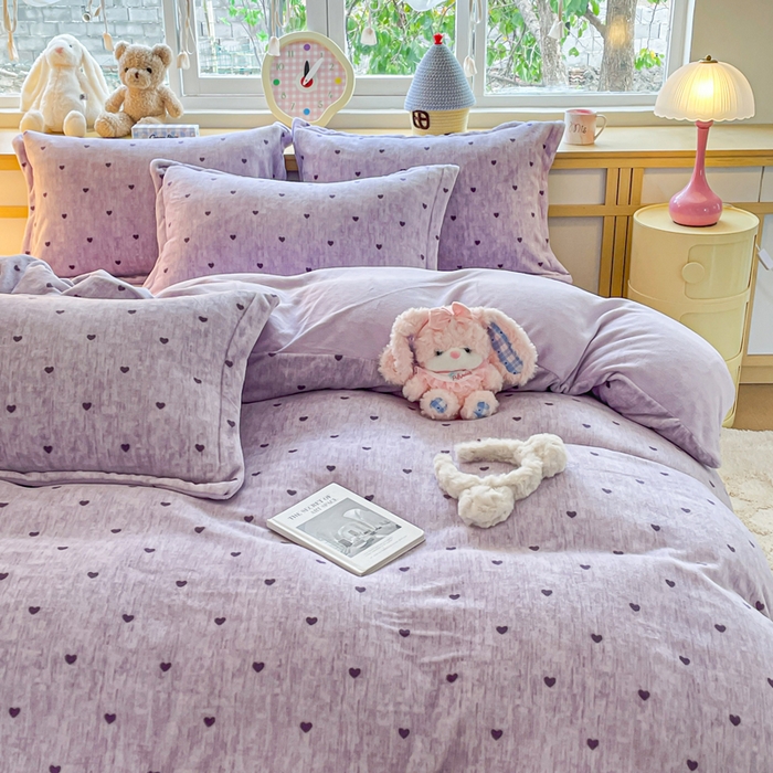 91家纺网 家纺一手货源 找家纺 弗苓家纺 2025新款加厚保暖双面牛奶绒四件套 心动-紫
