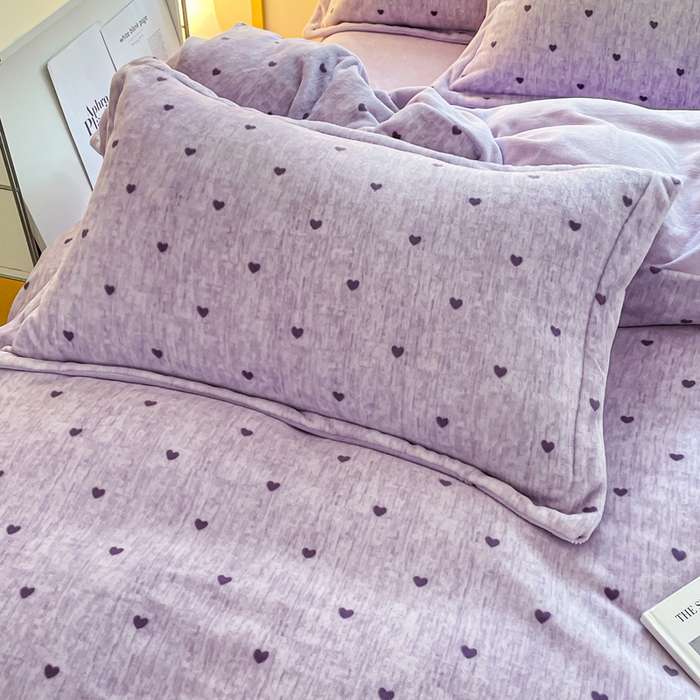 91家纺网 家纺一手货源 找家纺 弗苓家纺 2025新款加厚保暖双面牛奶绒四件套 心动-紫