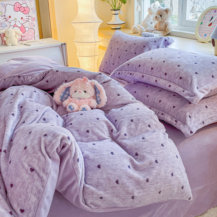 91家纺网 家纺一手货源 找家纺 弗苓家纺 2025新款加厚保暖双面牛奶绒四件套 心动-紫