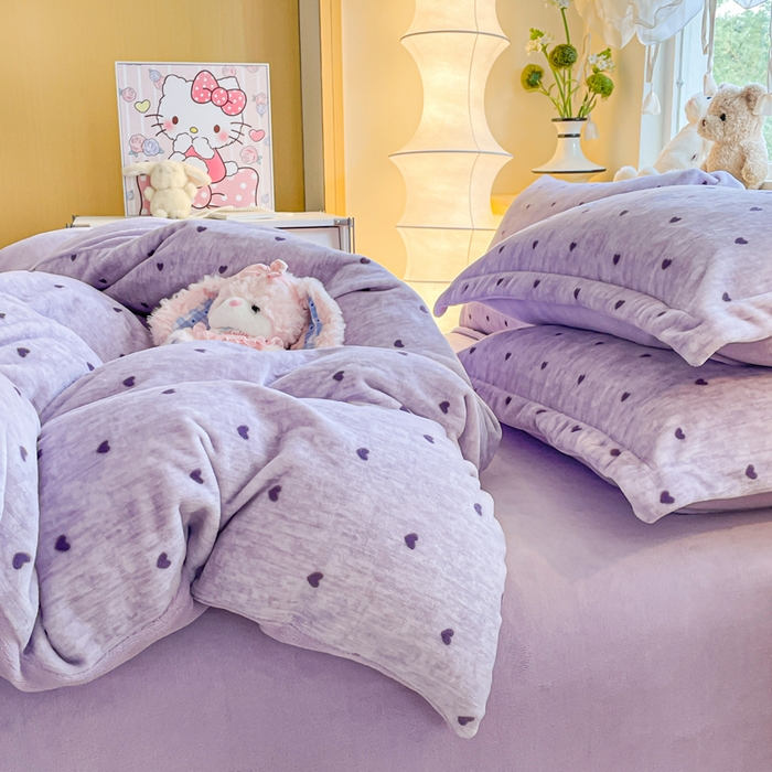91家纺网 家纺一手货源 找家纺 弗苓家纺 2025新款加厚保暖双面牛奶绒四件套 心动-紫