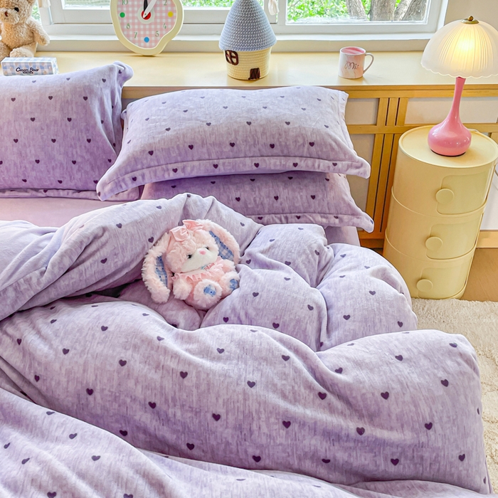 91家纺网 家纺一手货源 找家纺 弗苓家纺 2025新款加厚保暖双面牛奶绒四件套 心动-紫