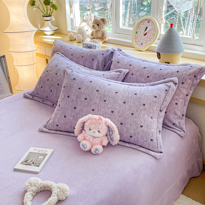 91家纺网 家纺一手货源 找家纺 弗苓家纺 2025新款加厚保暖双面牛奶绒四件套 心动-紫