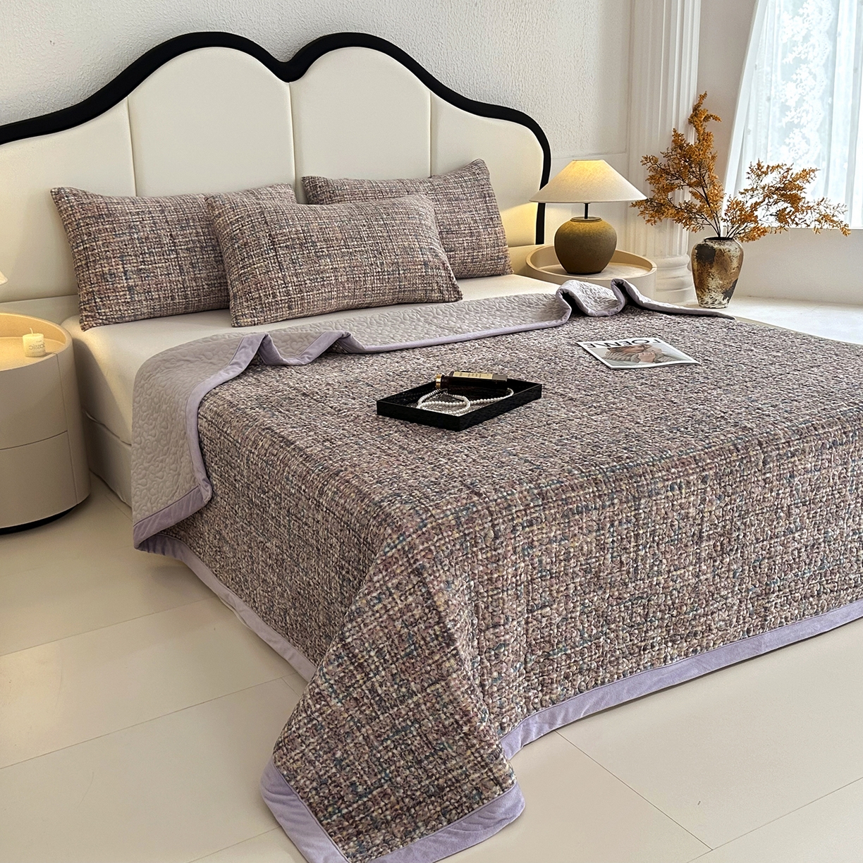 91家纺网 家纺一手货源 找家纺 大渔生活 2025新款牛奶绒印花床盖款四件套 小相思