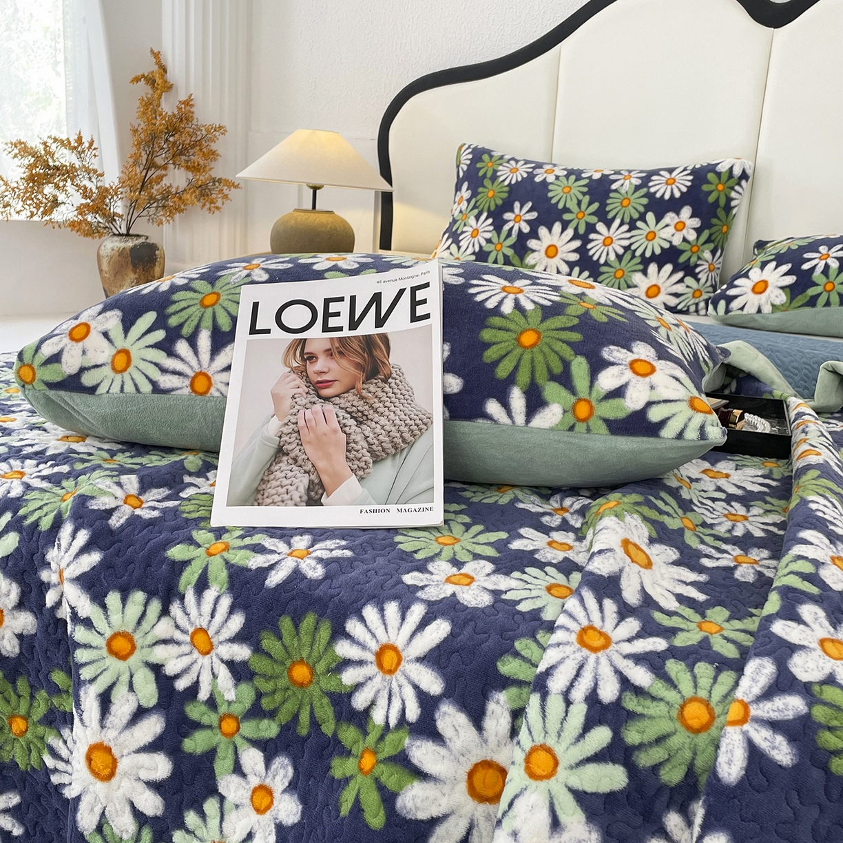 91家纺网 家纺一手货源 找家纺 大渔生活 2025新款牛奶绒印花床盖款四件套 秘密庄园