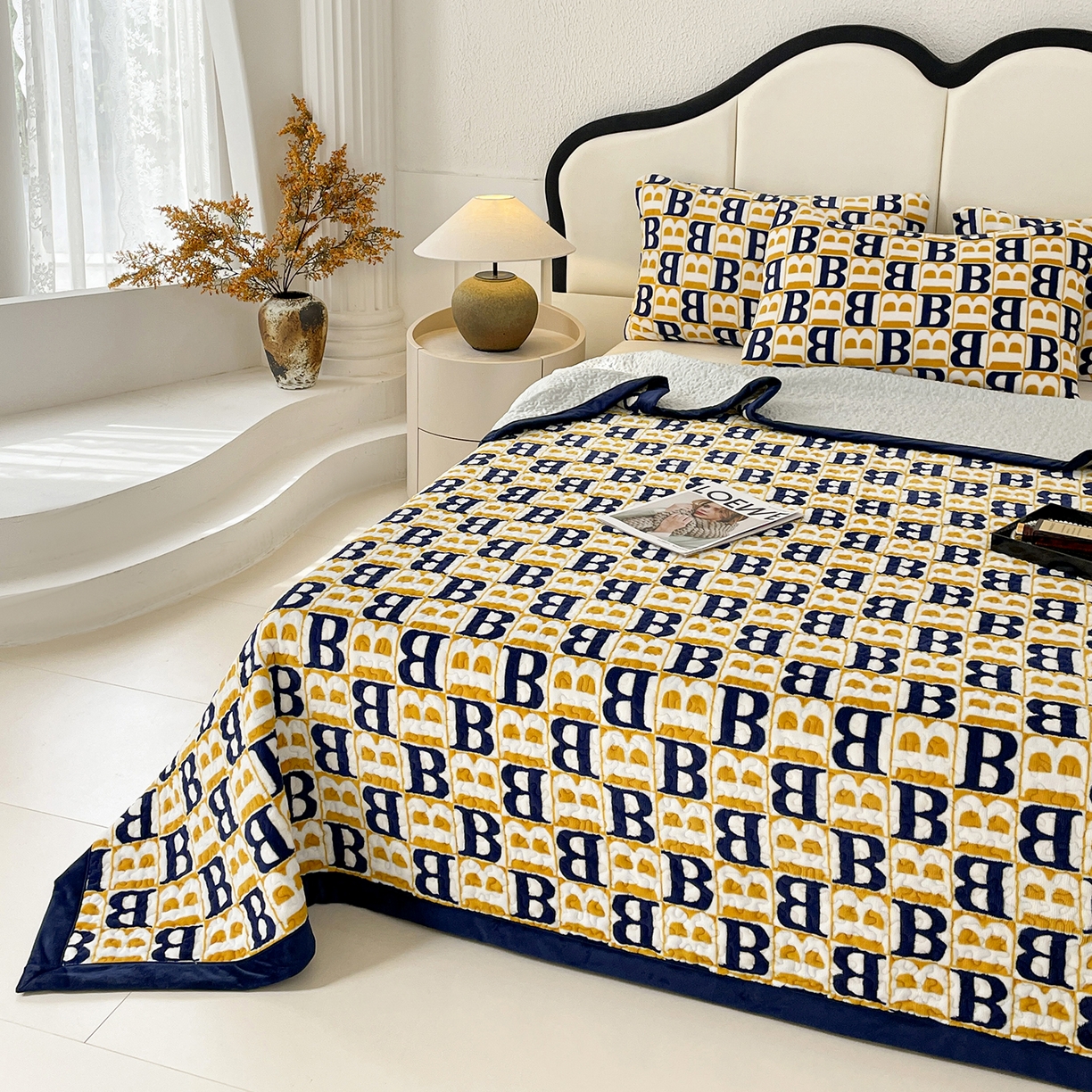 91家纺网 家纺一手货源 找家纺 大渔生活 2025新款牛奶绒印花床盖款四件套 剑桥