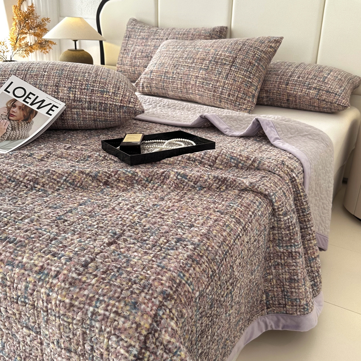 91家纺网 家纺一手货源 找家纺 大渔生活 2025新款牛奶绒印花床盖款四件套 小相思