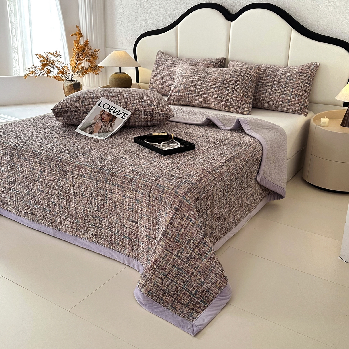 91家纺网 家纺一手货源 找家纺 大渔生活 2025新款牛奶绒印花床盖款四件套 小相思