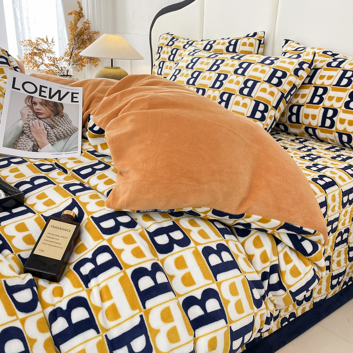 91家纺网 家纺一手货源 找家纺 大渔生活 2025新款牛奶绒印花床盖款四件套 剑桥