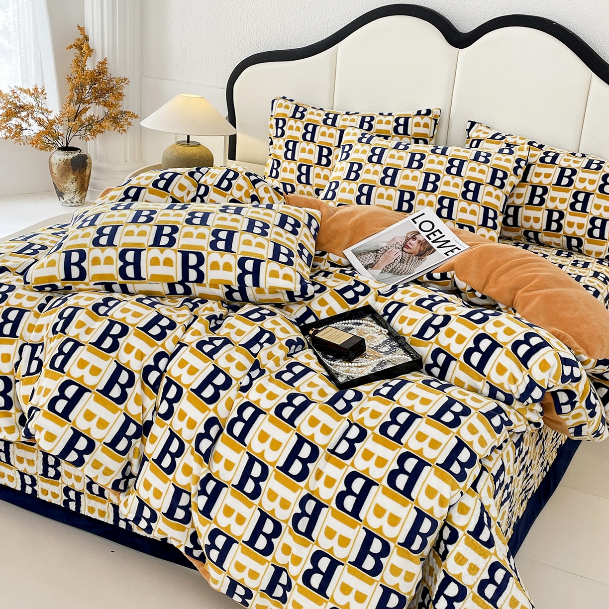 大渔生活 2025新款牛奶绒印花床盖款四件套 剑桥