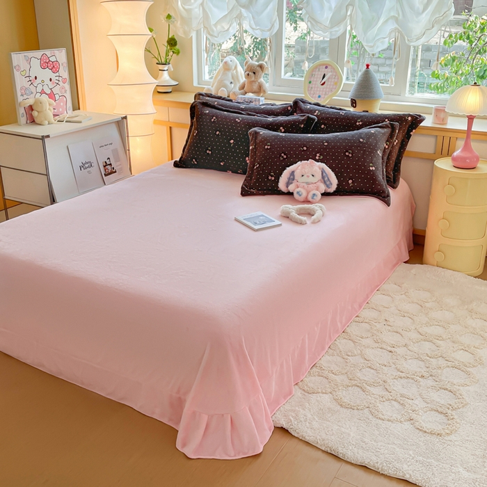 91家纺网 家纺一手货源 找家纺 弗苓家纺 2025新款加厚保暖双面牛奶绒四件套 樱桃点点