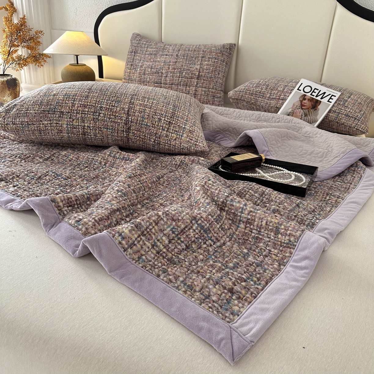 91家纺网 家纺一手货源 找家纺 大渔生活 2025新款牛奶绒印花床盖款四件套 小相思