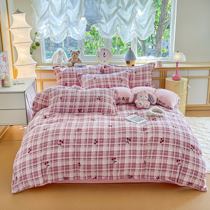 91家纺网 家纺一手货源 找家纺 弗苓家纺 2025新款加厚保暖双面牛奶绒四件套 樱桃红