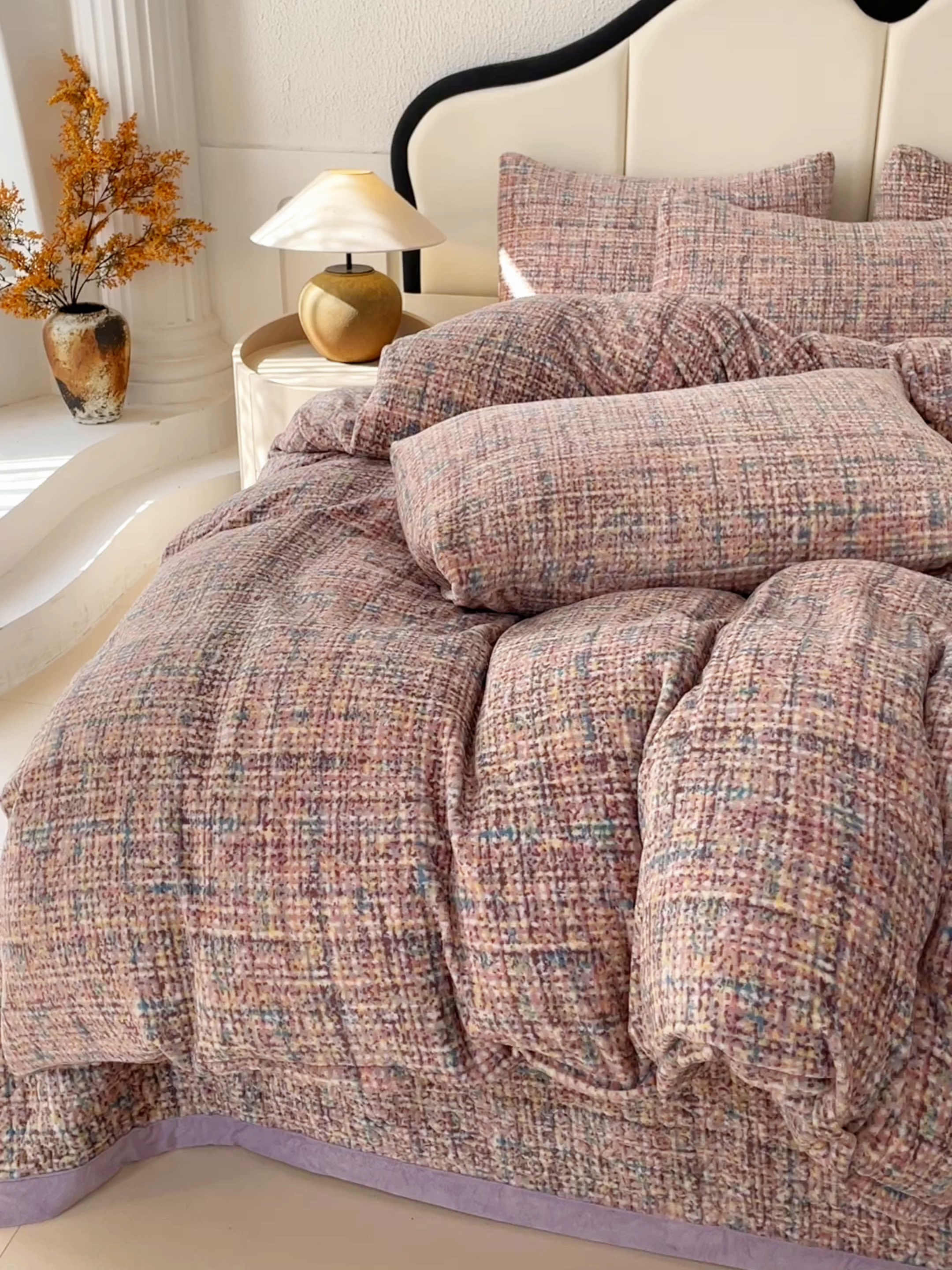 91家纺网 家纺一手货源 找家纺 大渔生活 2025新款牛奶绒印花床盖款四件套 小相思