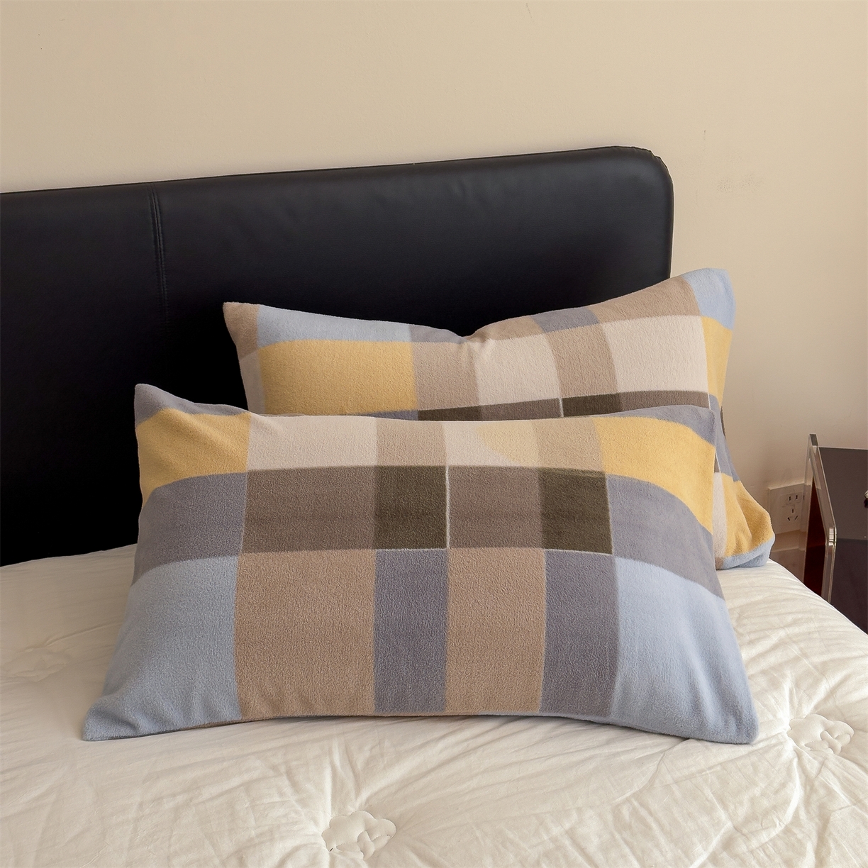 91家纺网 家纺一手货源 找家纺 慕木家纺 2025新款高克重印花仿羊绒双层毛毯毛毯毯子（可供跨境提供买家秀） 冰蓝格序-黄