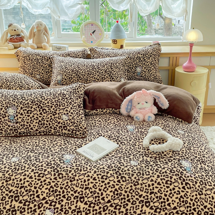 91家纺网 家纺一手货源 找家纺 弗苓家纺 2025新款加厚保暖双面牛奶绒四件套 豹纹KT- 咖