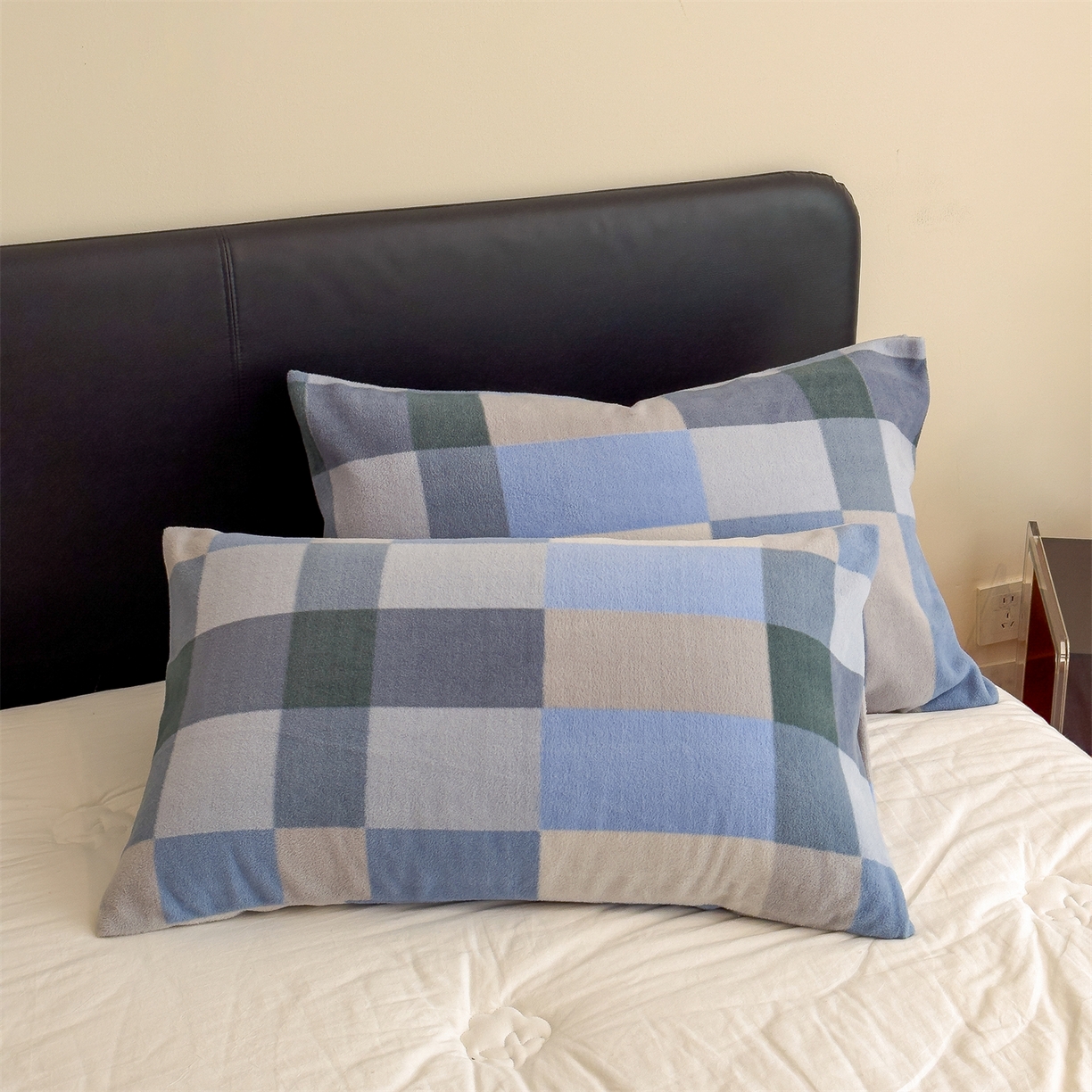 91家纺网 家纺一手货源 找家纺 慕木家纺 2025新款高克重印花仿羊绒双层毛毯毛毯毯子（可供跨境提供买家秀） 冰蓝格序-蓝灰