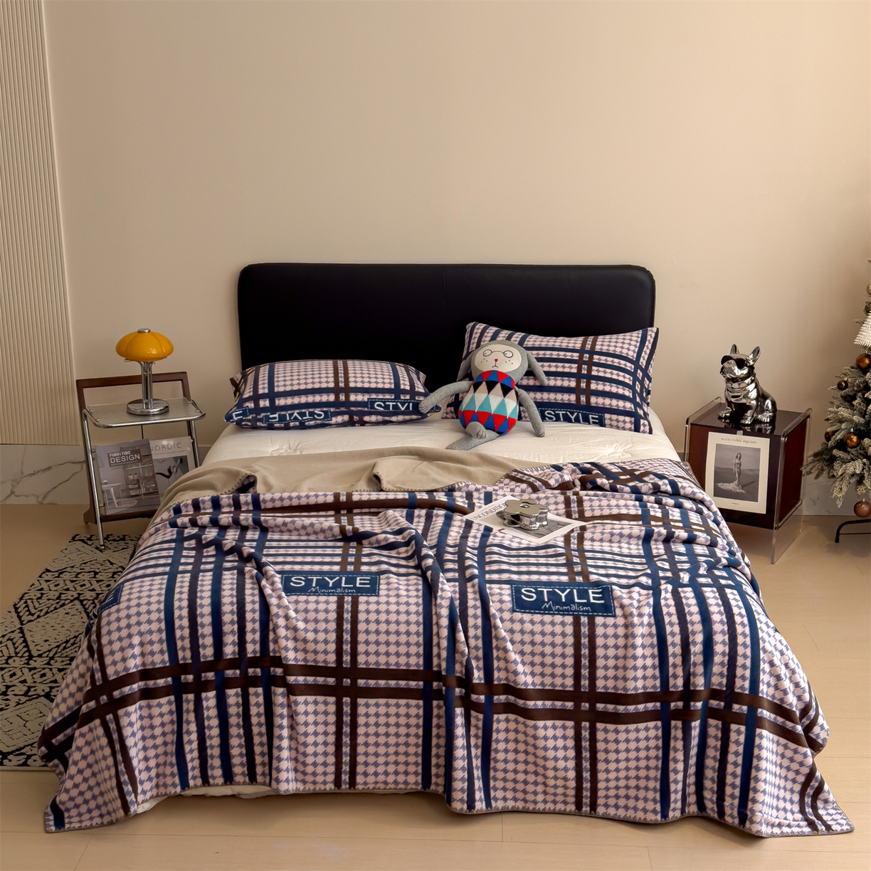 91家纺网 家纺一手货源 找家纺 慕木家纺 2025新款高克重印花仿羊绒双层毛毯毛毯毯子（可供跨境提供买家秀） 都市织梦-粉