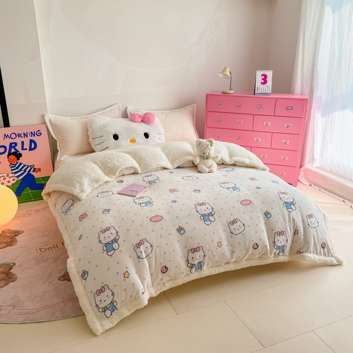 91家纺网 家纺一手货源 找家纺 艾特你 2025新款多功能羊羔绒牛奶绒单毛毯单被套 羊-爱心猫咪