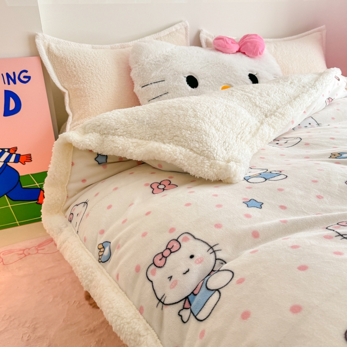 91家纺网 家纺一手货源 找家纺 艾特你 2025新款多功能羊羔绒牛奶绒单毛毯单被套 羊-爱心猫咪