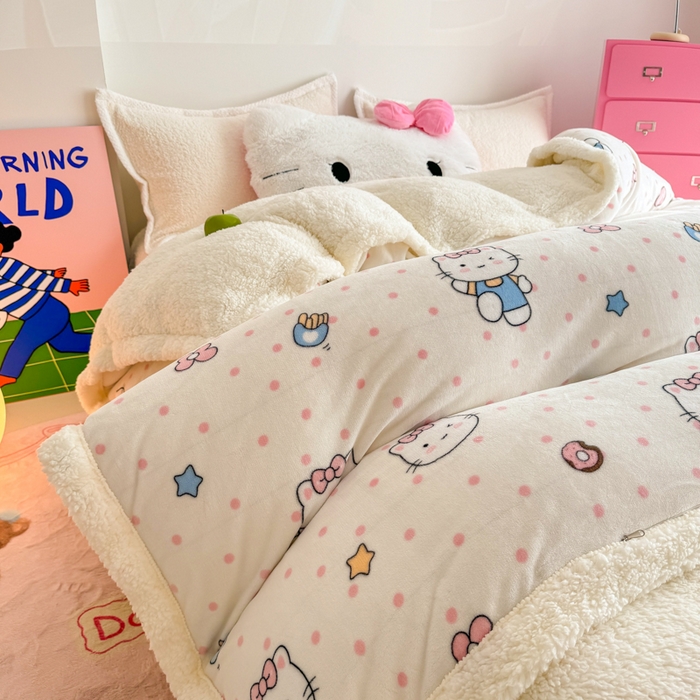 91家纺网 家纺一手货源 找家纺 艾特你 2025新款多功能羊羔绒牛奶绒单毛毯单被套 羊-爱心猫咪