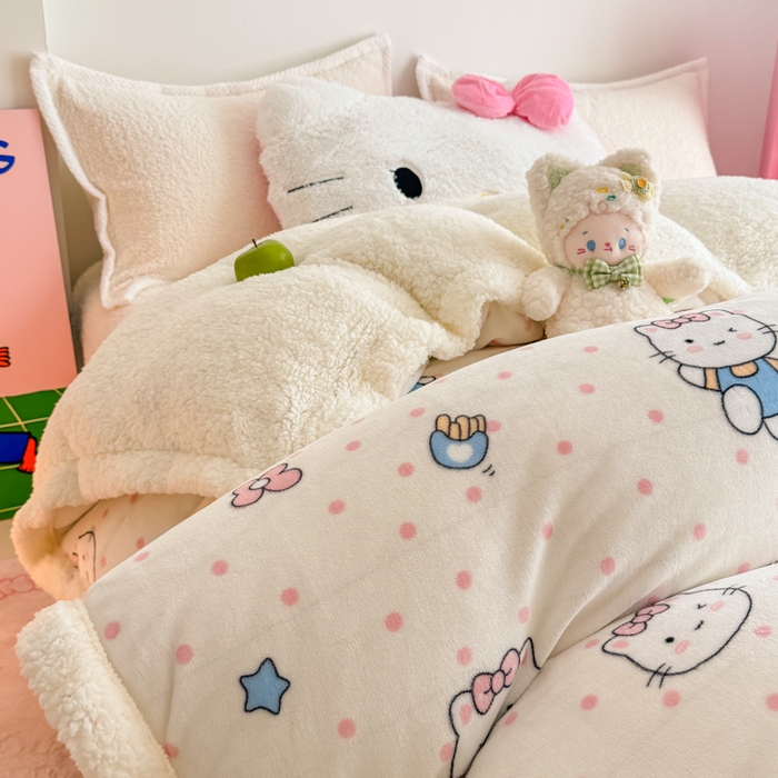 91家纺网 家纺一手货源 找家纺 艾特你 2025新款多功能羊羔绒牛奶绒单毛毯单被套 羊-爱心猫咪