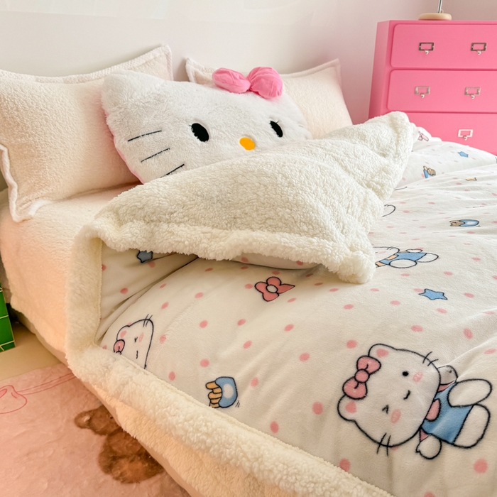 91家纺网 家纺一手货源 找家纺 艾特你 2025新款多功能羊羔绒牛奶绒单毛毯单被套 羊-爱心猫咪