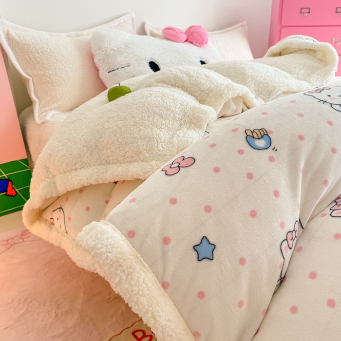 91家纺网 家纺一手货源 找家纺 艾特你 2025新款多功能羊羔绒牛奶绒单毛毯单被套 羊-爱心猫咪
