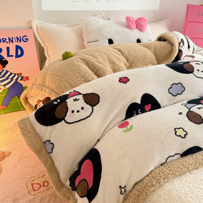 91家纺网 家纺一手货源 找家纺 艾特你 2025新款多功能羊羔绒牛奶绒单毛毯单被套 羊-爱丁屋