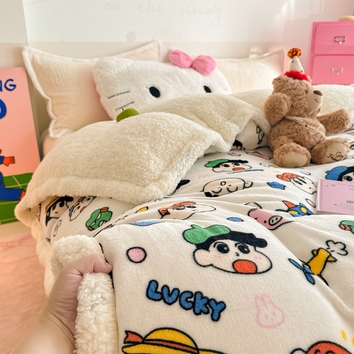 91家纺网 家纺一手货源 找家纺 艾特你 2025新款多功能羊羔绒牛奶绒单毛毯单被套 羊-小新家族