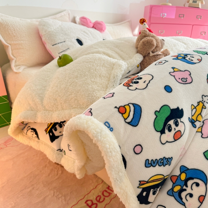 91家纺网 家纺一手货源 找家纺 艾特你 2025新款多功能羊羔绒牛奶绒单毛毯单被套 羊-小新家族