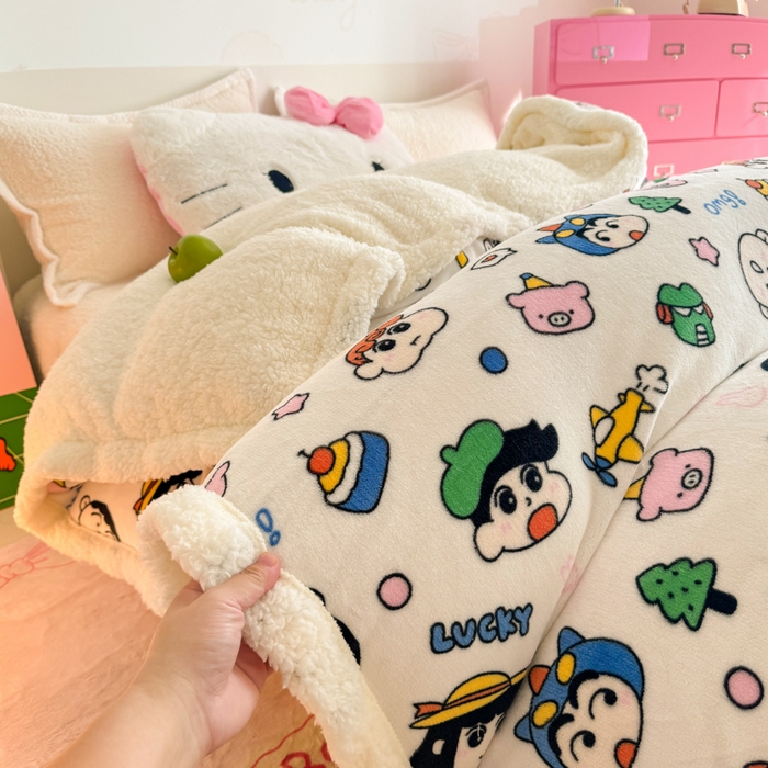 91家纺网 家纺一手货源 找家纺 艾特你 2025新款多功能羊羔绒牛奶绒单毛毯单被套 羊-小新家族