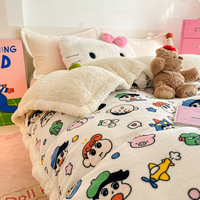 91家纺网 家纺一手货源 找家纺 艾特你 2025新款多功能羊羔绒牛奶绒单毛毯单被套 羊-小新家族