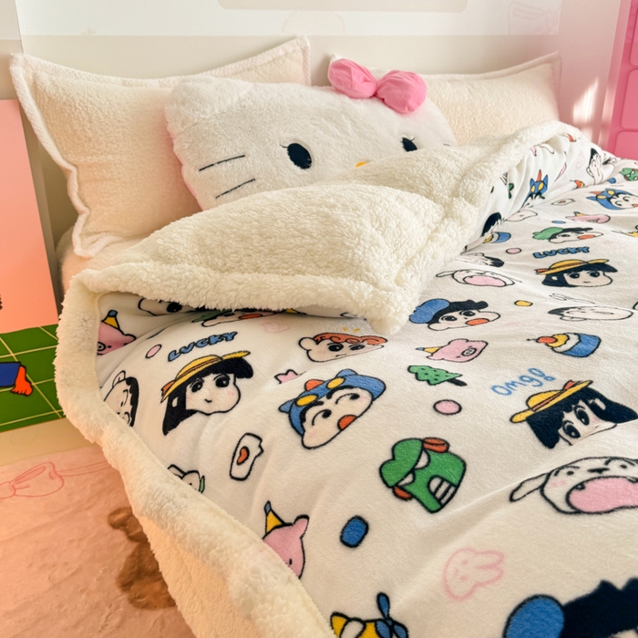 91家纺网 家纺一手货源 找家纺 艾特你 2025新款多功能羊羔绒牛奶绒单毛毯单被套 羊-小新家族