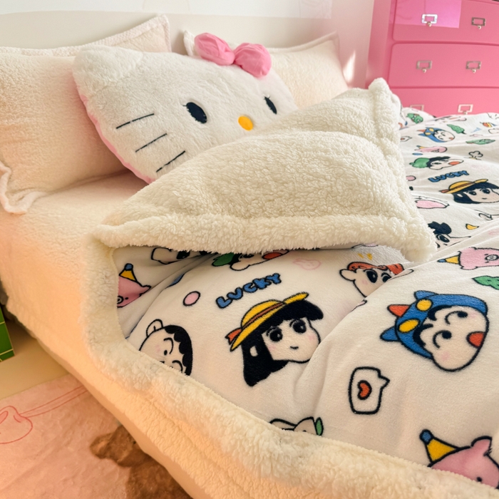 91家纺网 家纺一手货源 找家纺 艾特你 2025新款多功能羊羔绒牛奶绒单毛毯单被套 羊-小新家族