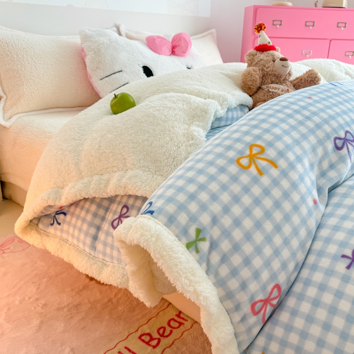 91家纺网 家纺一手货源 找家纺 艾特你 2025新款多功能羊羔绒牛奶绒单毛毯单被套 羊-彩色物语蓝