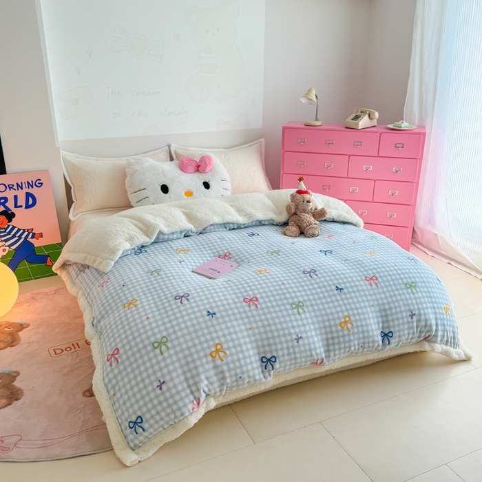 91家纺网 家纺一手货源 找家纺 艾特你 2025新款多功能羊羔绒牛奶绒单毛毯单被套 羊-彩色物语蓝