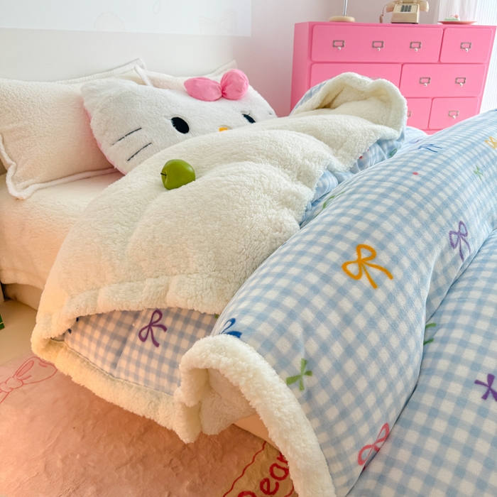 91家纺网 家纺一手货源 找家纺 艾特你 2025新款多功能羊羔绒牛奶绒单毛毯单被套 羊-彩色物语蓝