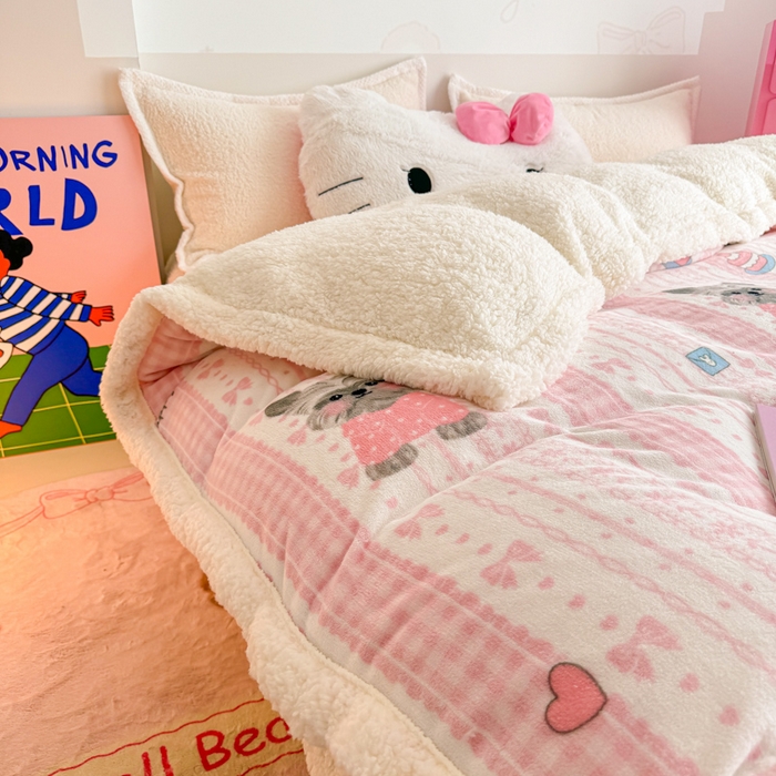 91家纺网 家纺一手货源 找家纺 艾特你 2025新款多功能羊羔绒牛奶绒单毛毯单被套 羊-欢喜