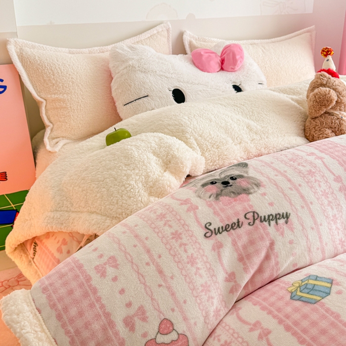 91家纺网 家纺一手货源 找家纺 艾特你 2025新款多功能羊羔绒牛奶绒单毛毯单被套 羊-欢喜