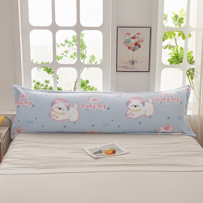 91家纺网 家纺一手货源 找家纺 翎盈家纺 2025新款冬季小清新牛奶绒双人枕套 比尔狗蓝